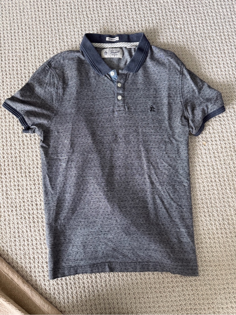 Original Penguin Men's Navy Heather Polo with Contrasting Collar